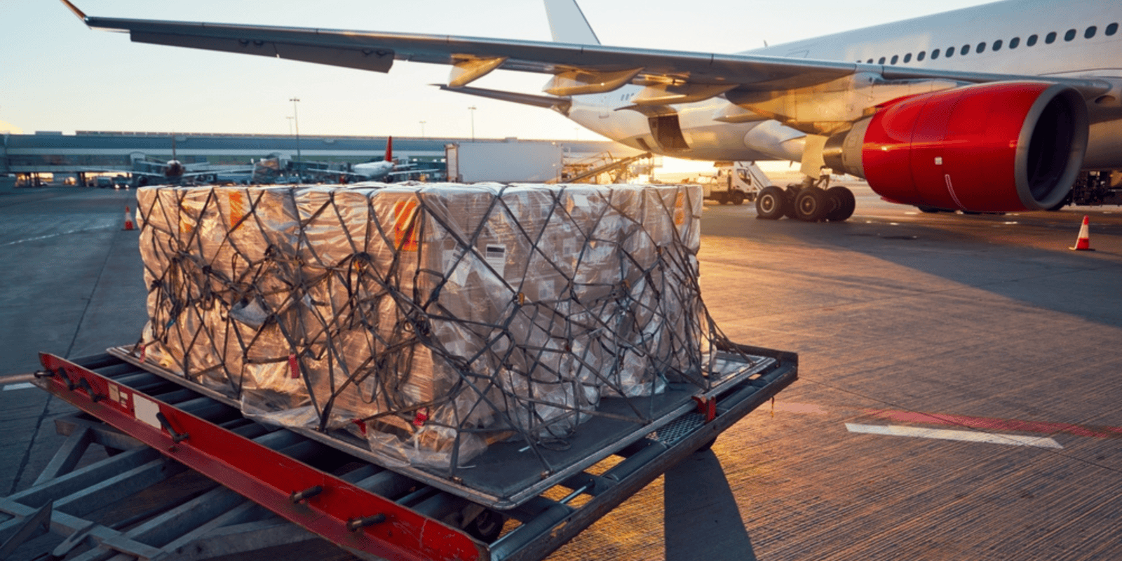 An aircraft pallet waiting to be loaded onto a plane