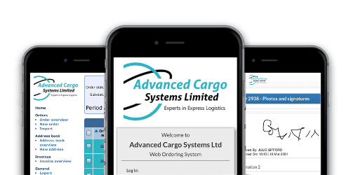 mobile devices showing the Advanced Cargo  Systems customer portal