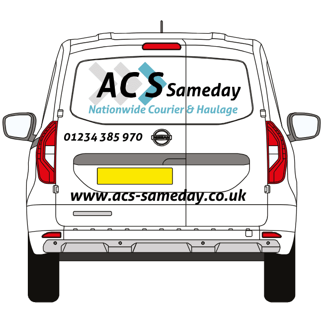 A van with livery for ACS Sameday Courier & Haulage
